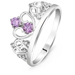 Серебряное кольцо с фиолетовым фианитом Корона, 18.5, 57.8, 2.40